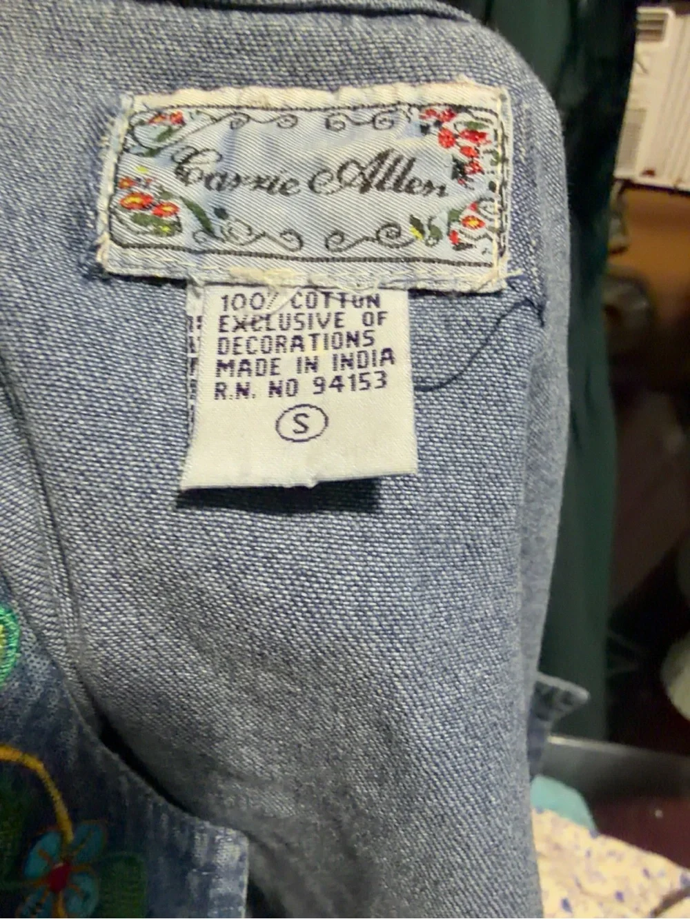Vintage Sleeveless Embroidered Denim Pantsuit in Blue